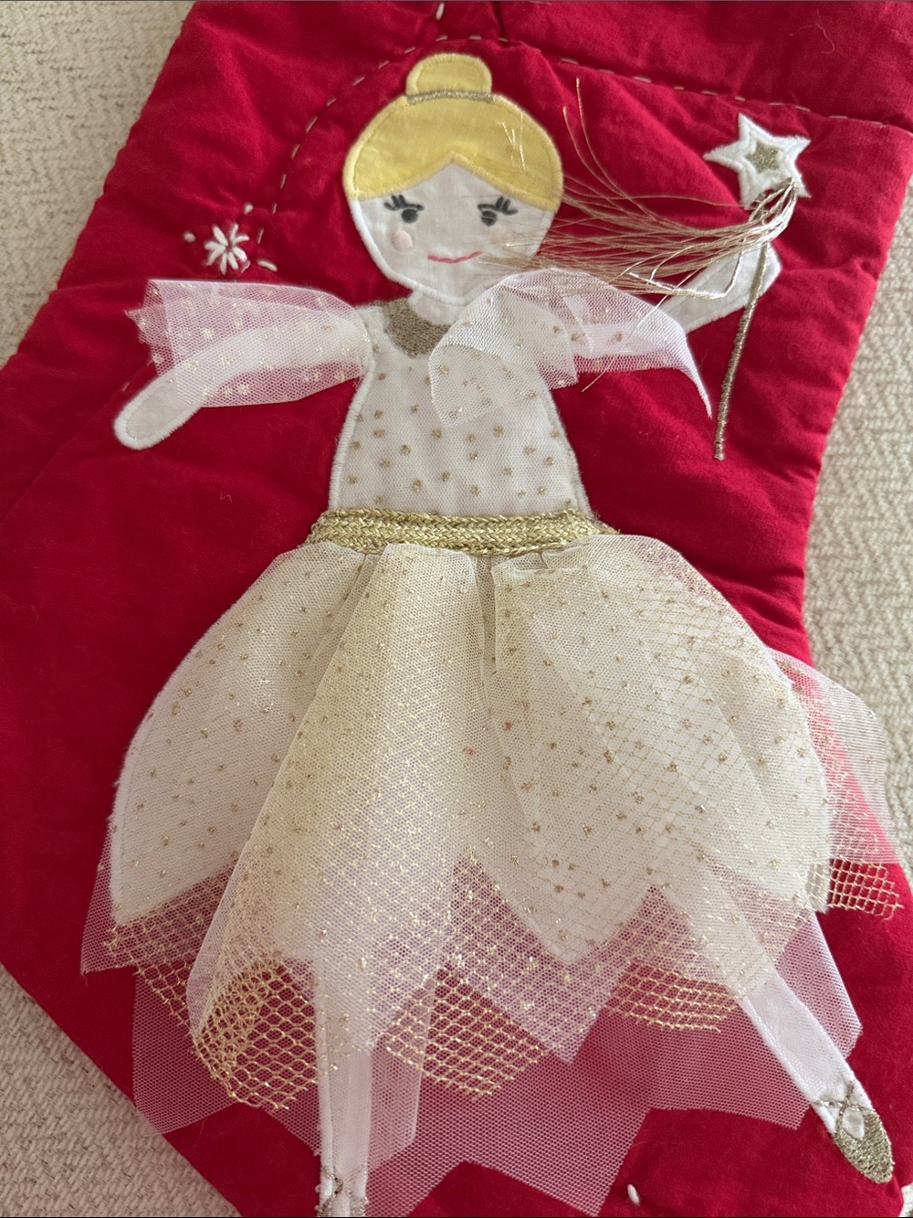 NWT Pottery Barn Kids BLONDE FAIRY NOELLE Christmas Quilted Stocking NO NAME